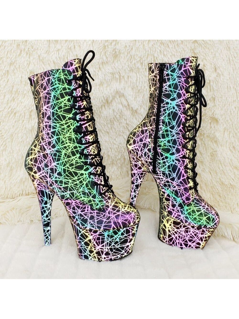 Reflective Geometric Platform High Heel Ankle Boots - Picture 13 of 17